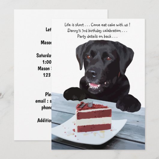 Het leven is kort, eet de taart - Black Lab Kaart (Voorkant / Achterkant)