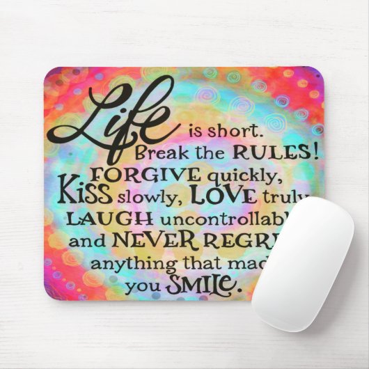 Het  Leven is Kort Inspirerend Citaat Muismat (Met muis)