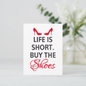 Het leven is kort, koop de schoenen briefkaart (Staand voorkant)