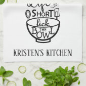 Het leven is kort Lick Bowl Personaliseer keukenha Theedoek (Gevouwen)