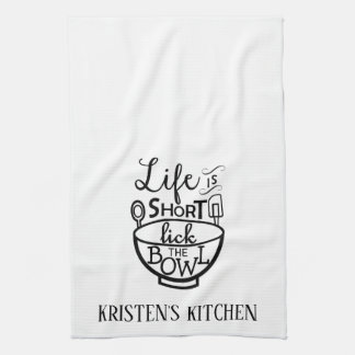 Het leven is kort Lick Bowl Personaliseer keukenha Theedoek