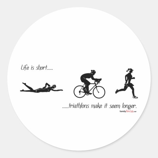 Het leven is kort..triathlons lijken langer. ronde sticker (Voorkant)