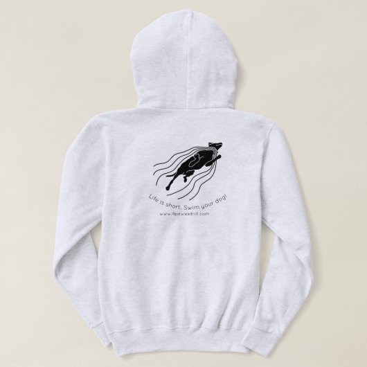 Het leven is kort. Zwemmen met je hond! Black Dog  Hoodie (Design achterkant)