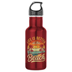 Het Leven Is Leuker Aan Het Strand Retro Zomer Vak Waterfles