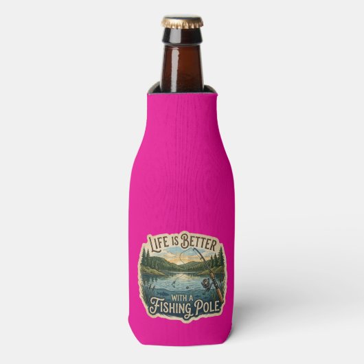 Het leven is leuker met een hengel flesjeskoeler (Fles Voorkant)