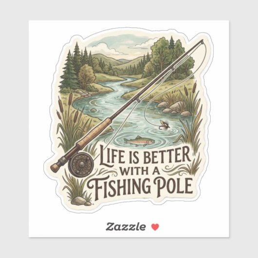 Het leven is leuker met een hengel sticker (Vel)