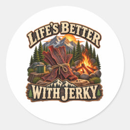 Het Leven Is Leuker Met Jerky Rustieke Kampeeravon Ronde Sticker