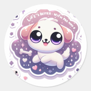 Het leven is leuker met Paw Kawaii Puppy knutselst Ronde Sticker