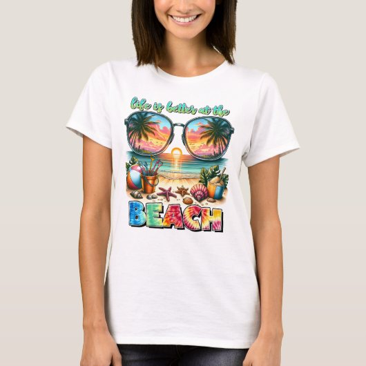 Het leven is leuker op het strand t-shirt (Voorkant)