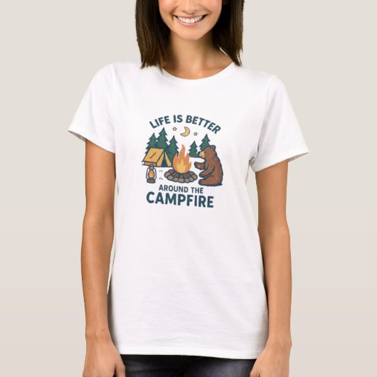 Het leven is leuker rond het kampvuur t-shirt (Voorkant)