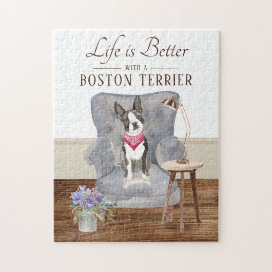 Het leven is met een Boston Terrier Legpuzzel (Verticaal)