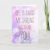 Het leven is moeilijk - Paarse Bokeh Inspirerend Q Kaart (Voorkant)