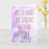 Het leven is moeilijk - Paarse Bokeh Inspirerend Q Kaart (Gele Bloem)