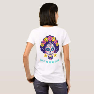 Het leven is mooi Bright Floral Sugar Skull Girl T-shirt