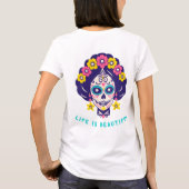 Het leven is mooi Bright Floral Sugar Skull Girl T-shirt (Achterkant)