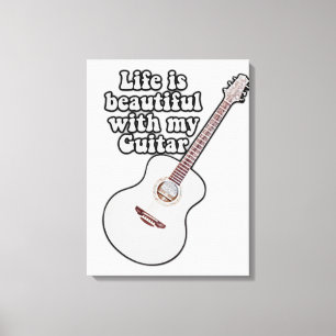 Het leven is mooi met mijn gitaar. kleurrijk canvas afdruk