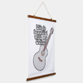 Het leven is mooi met mijn gitaar. kleurrijk hangend wandkleed (Gebogen)
