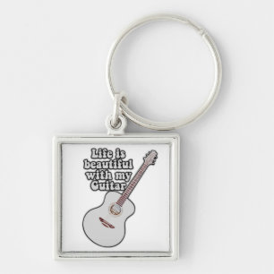 Het leven is mooi met mijn gitaar. kleurrijk sleutelhanger