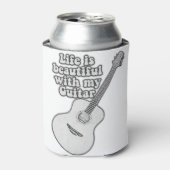 Het leven is mooi met mijn gitaar. zwart-wit blikjeskoeler (Blikje Voorkant)