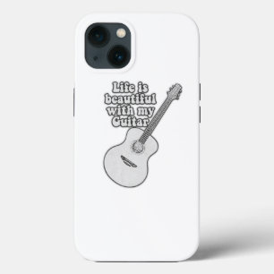 Het leven is mooi met mijn gitaar. zwart-wit Case-Mate iPhone case