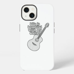 Het leven is mooi met mijn gitaar. zwart-wit iPhone 13 hoesje