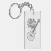 Het leven is mooi met mijn gitaar. zwart-wit sleutelhanger (Voorkant Links)