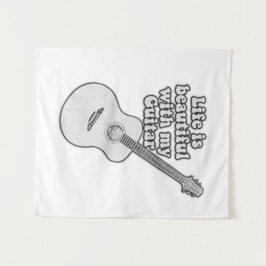 Het leven is mooi met mijn gitaar. zwart-wit wandkleed (Voorkant (horizontaal))