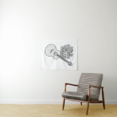 Het leven is mooi met mijn gitaar. zwart-wit wandkleed (In Situ (horizontaal))