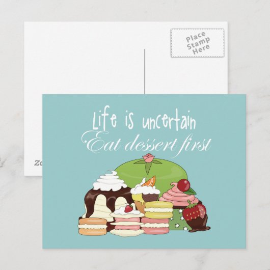 Het leven is onzeker, eerst eten dessert briefkaart (Voorkant / Achterkant)
