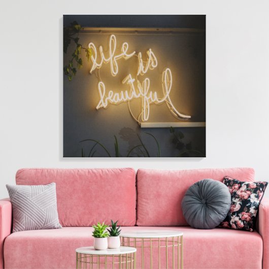 Het leven is prachtig Neon Lights Canvas Afdruk (Insitu (Woonkamer))