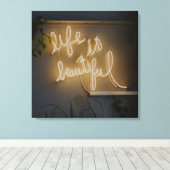 Het leven is prachtig Neon Lights Canvas Afdruk (Insitu (Houten vloer))
