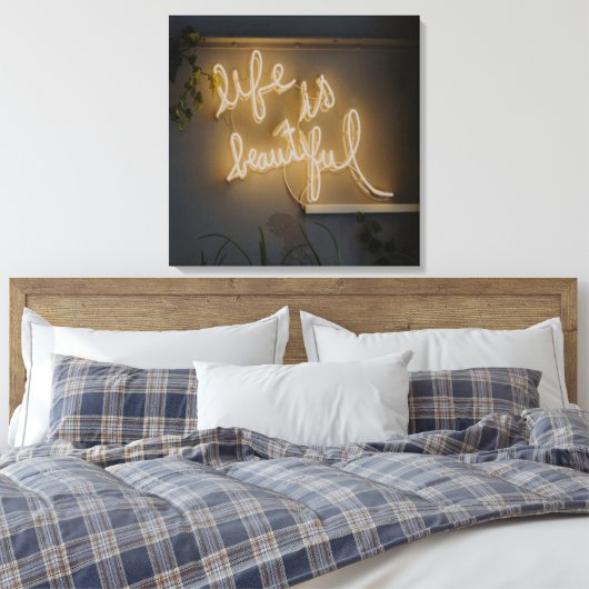 Het leven is prachtig Neon Lights Canvas Afdruk (Insitu (Slaapkamer))
