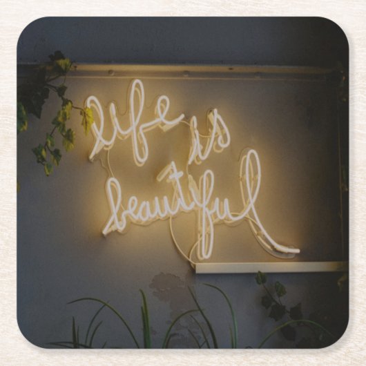 Het leven is prachtig Neon Lights Kartonnen Onderzetters (Voorkant)