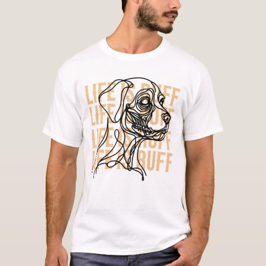 Het leven is Ruff Minimal Dog Line Art T-shirt (Voorkant)