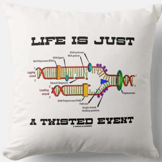 Het leven is slechts een Twisted Event DNA Replica Kussen (Throw pillow featuring DNA replication for anyone who views life as just a twisted event!)