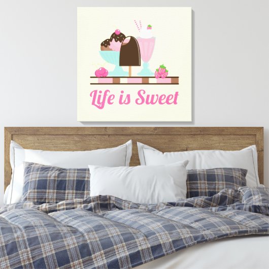 Het leven is Sweet Ice Cream-behandelingen Canvas Afdruk (Insitu (Slaapkamer))