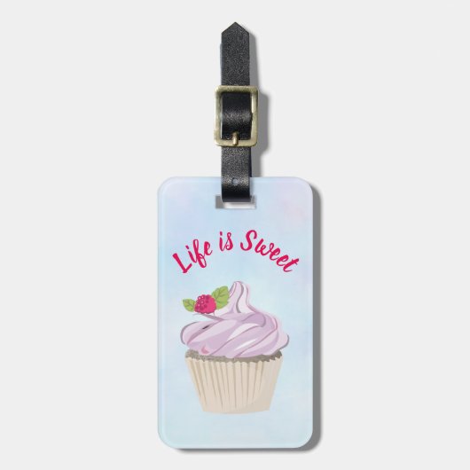 Het leven is Sweet Pink Cupcake Aangepast Bagagelabel (Voorkant verticaal)