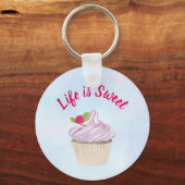 Het leven is Sweet Pink Cupcake Sleutelhanger (Voorkant)