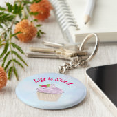 Het leven is Sweet Pink Cupcake Sleutelhanger (Zijkant)