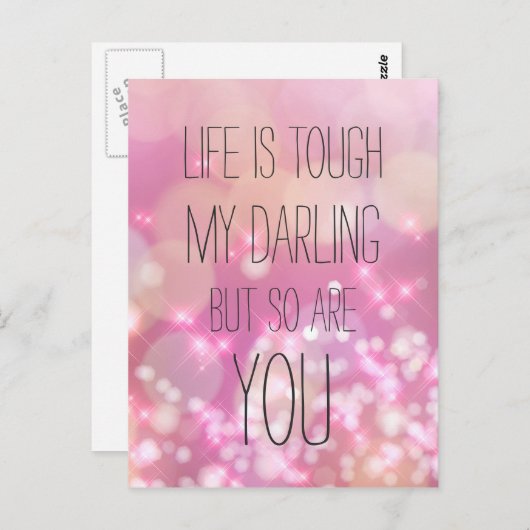 Het leven is taai Roze Glam Bokeh Inspirerend Quot Briefkaart (Voorkant / Achterkant)