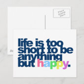 Het leven is te kort om alles behalve gelukkig te  briefkaart (Voorkant / Achterkant)