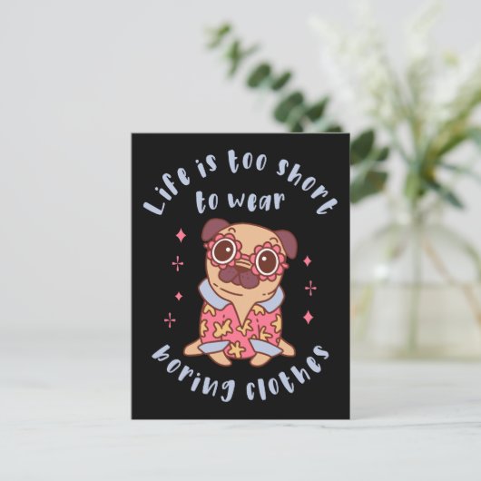 Het leven is te kort om kleren te draag briefkaart (Staand voorkant)