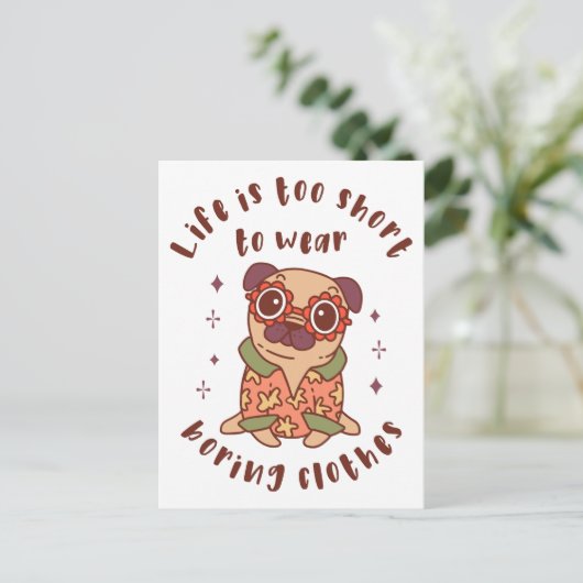 Het leven is te kort om kleren te draag briefkaart (Staand voorkant)