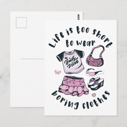 Het leven is te kort om kleren te draag briefkaart (Voorkant / Achterkant)