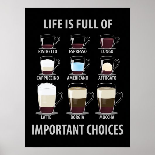 Het leven is vol belangrijke keuzes - Koffieoverla Poster (Voorkant)