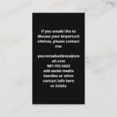 HET LEVEN IS VOLLEDIG BELANGRIJKE KEUZEN VAN HET E VISITEKAARTJE (Achterkant)