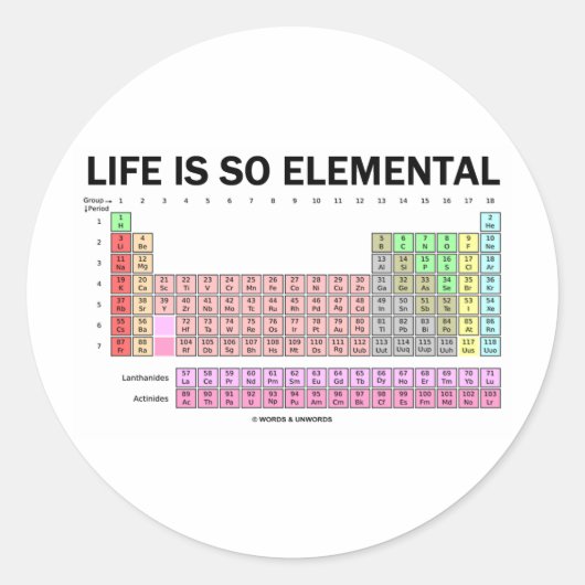Het leven is zo elementair (periodieke tabel van e ronde sticker (Voorkant)