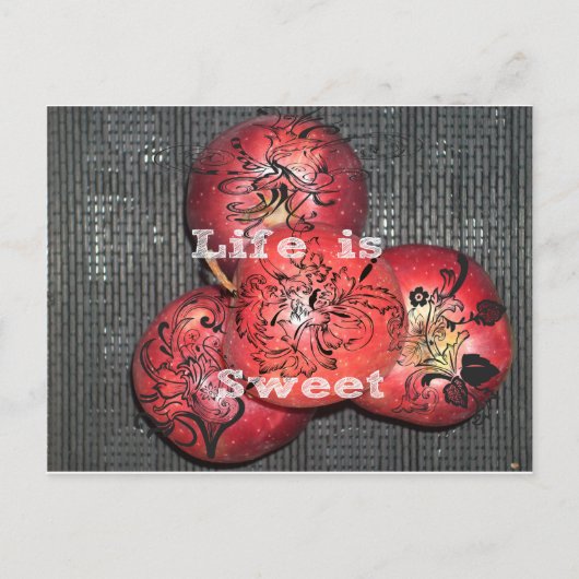 Het leven is zoet: Apple en Floral Motief Design Briefkaart (Voorkant)
