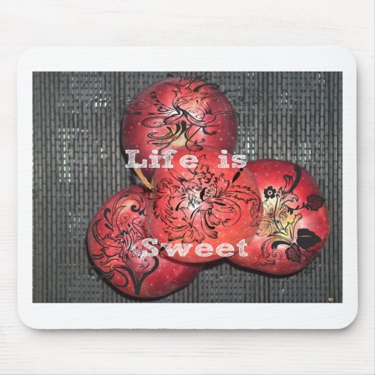 Het leven is zoet: Apple en Floral Motief Design Muismat (Voorkant)