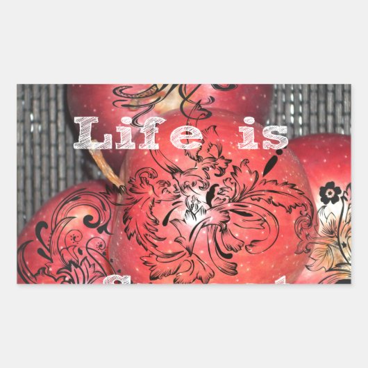 Het leven is zoet: Apple en Floral Motief Design Rechthoekige Sticker (Voorkant)